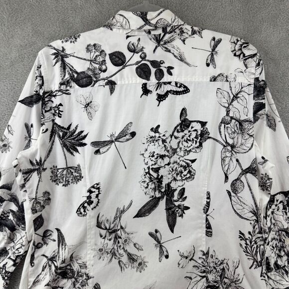 Talbots Top Womens 14 White Butterflies Button Front Shirt Long Sleeve Collared - Picture 8 of 14